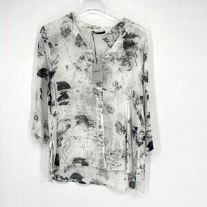 Transit Par Such Top Womens XS/S Graphic‎ Leaf Crepe Italian Boho Relaxed